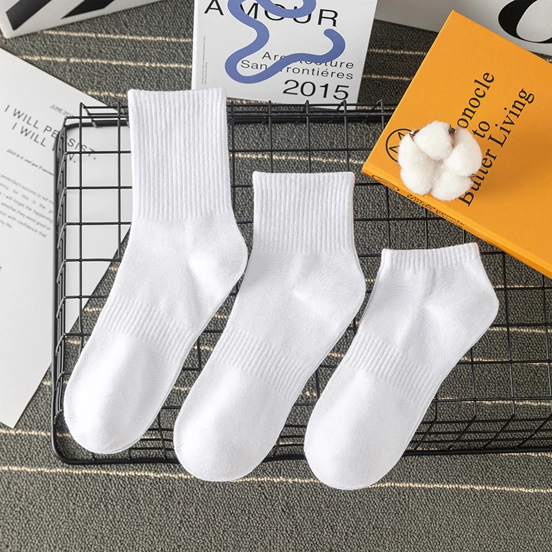 男女纯棉运动袜吸汗透气防臭袜子春夏长筒中筒袜短袜男女纯色白袜
