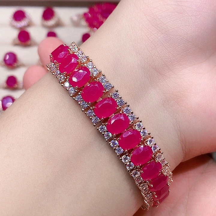 红宝石银S925镶嵌手链