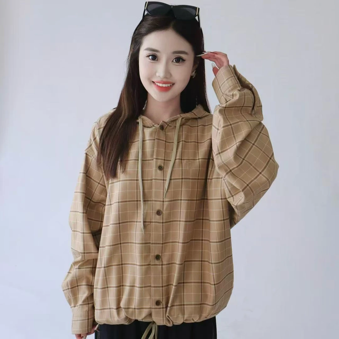 秋季女款个性潮流时尚格子刺绣帽衫1736