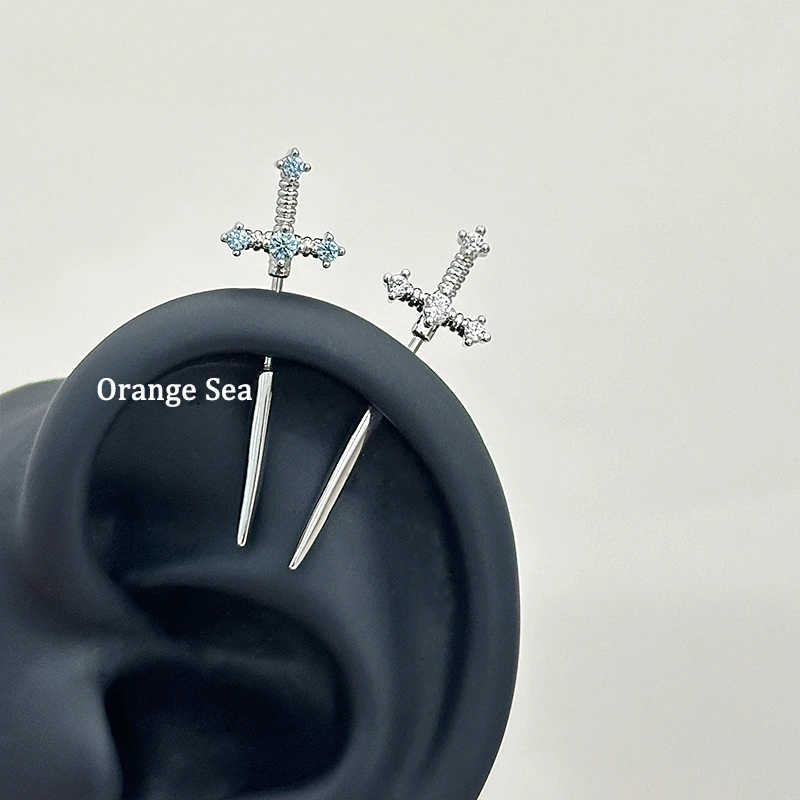 钛钢耳饰 Orange Sea甜酷个性独特十字架宝剑钛钢耳轮钉耳钉E275