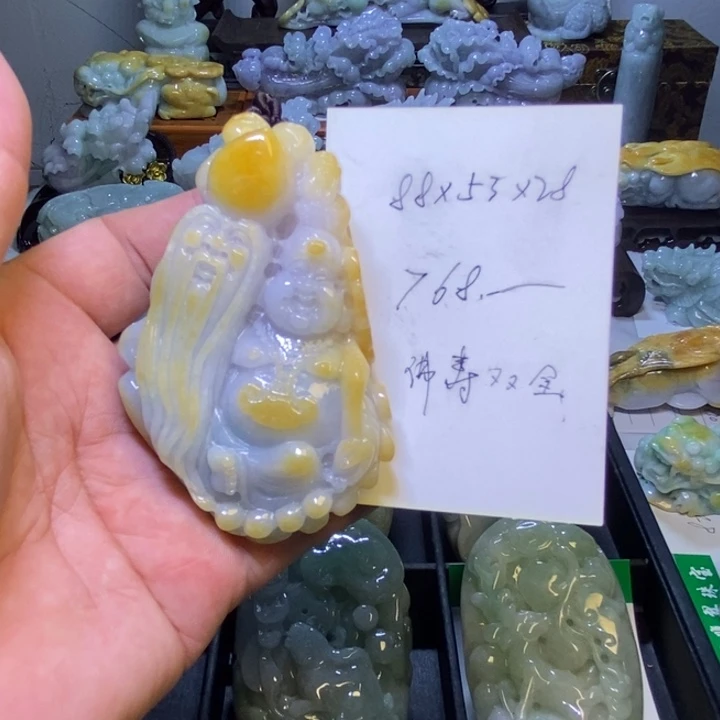 翡翠未镶嵌把件佛寿双全