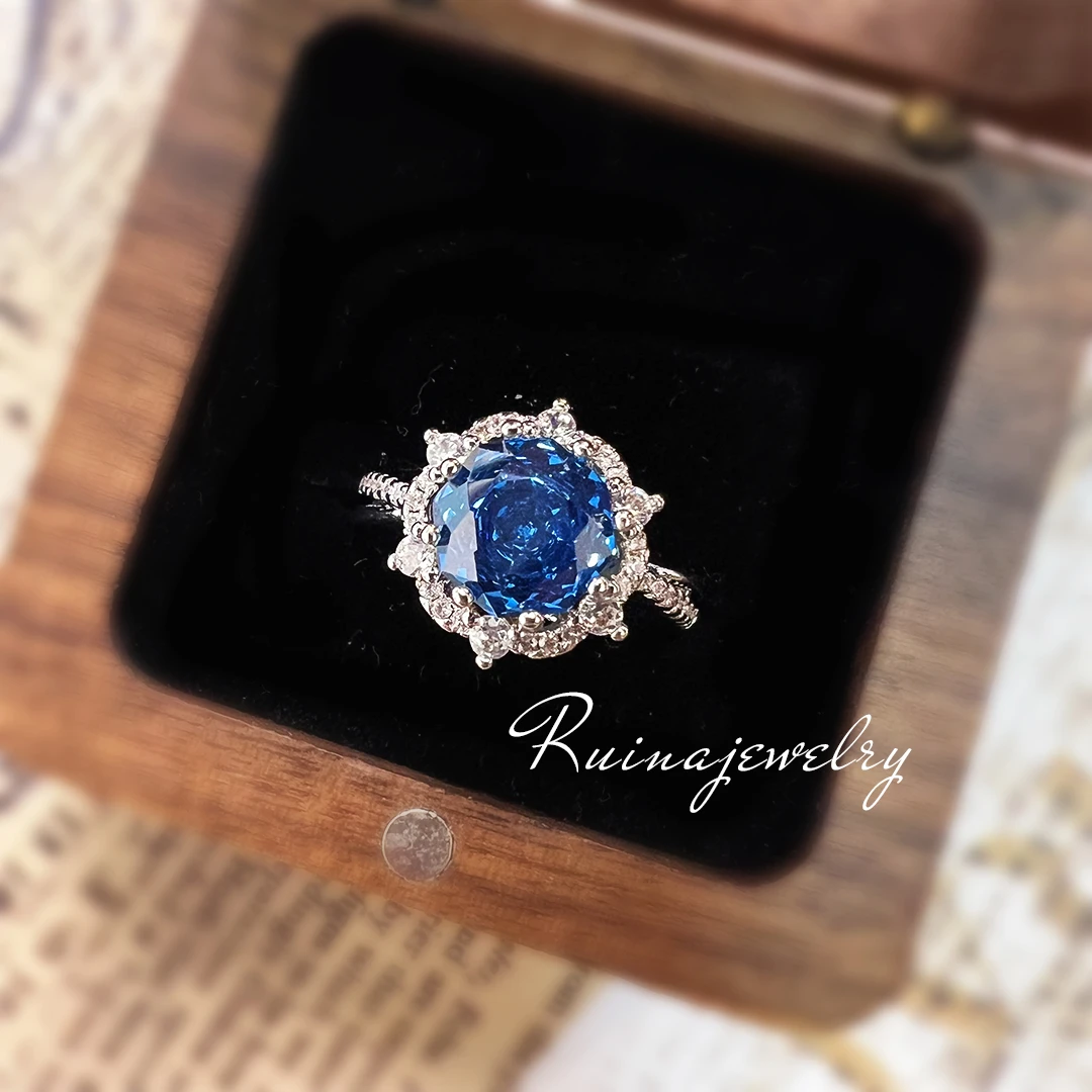 铜合金戒指 「娜娜家」深海蓝千禧玫瑰切设计师款气质时尚小众戒指