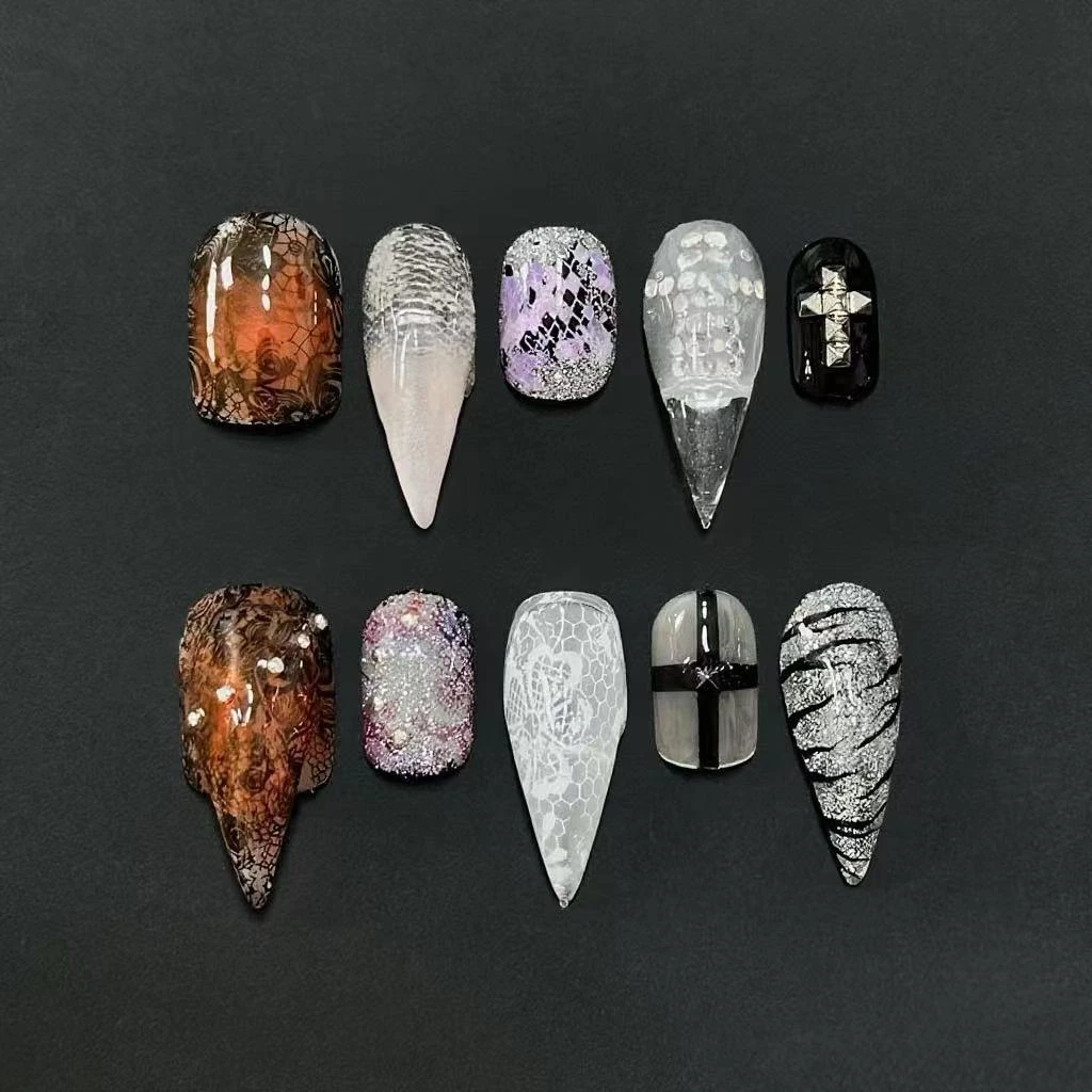 龙爪游戏甲暗纹穿戴甲爆闪ins纯手工辣妹复古蕾丝甲片欧美兽甲