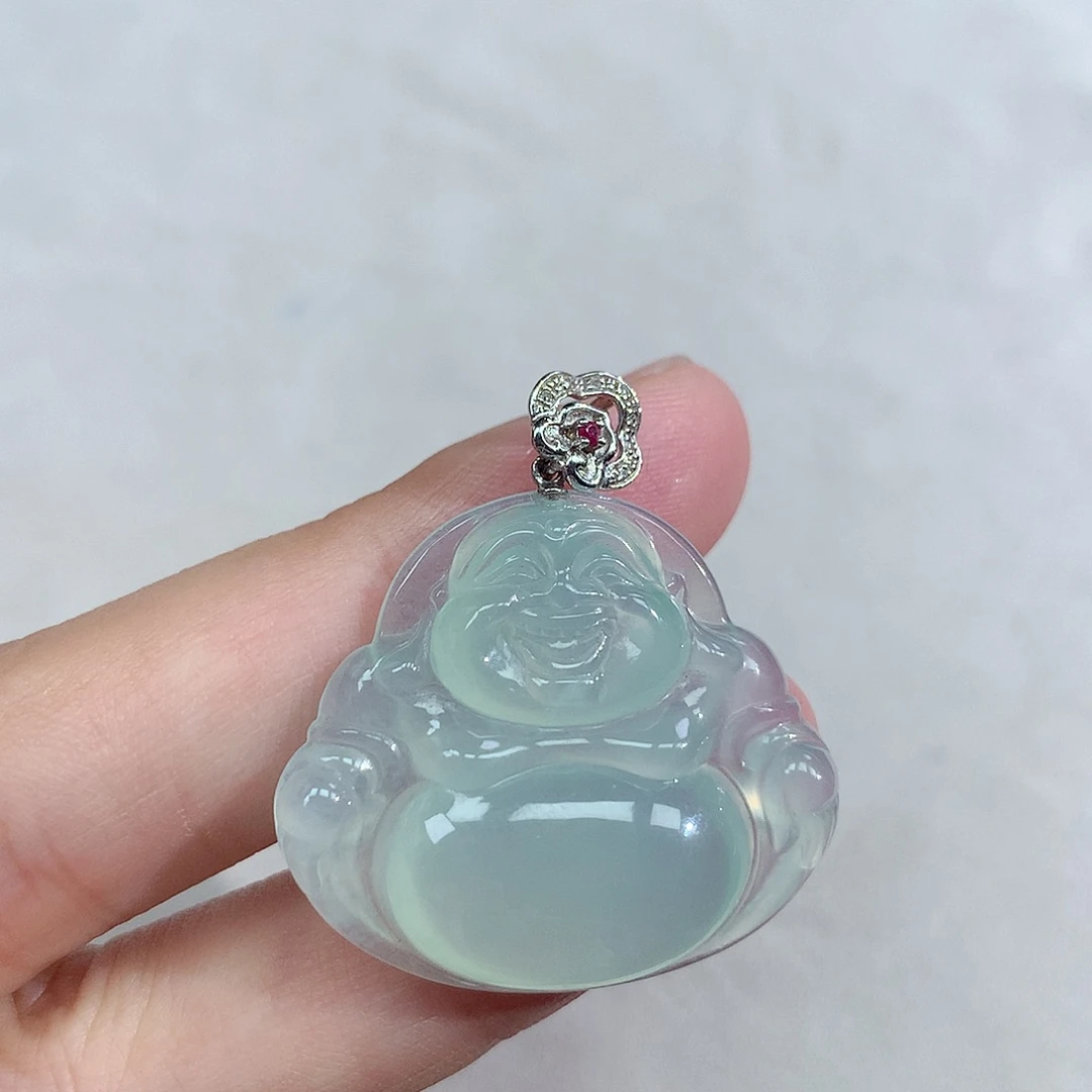 颈饰18K金镶嵌翡翠佛公
