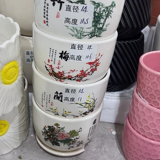 多肉绿植陶瓷花盆9.9包邮，有孔