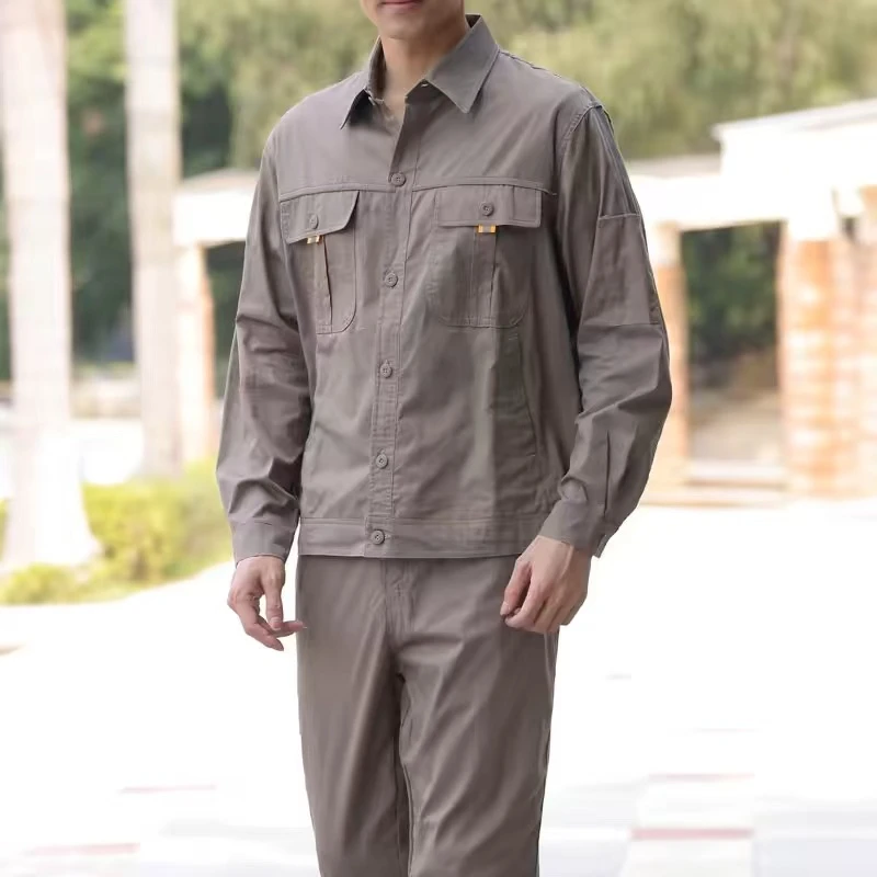 夏季纯棉工作服汽修车间套装薄款工装长袖衬衫男耐磨透气宽松工厂