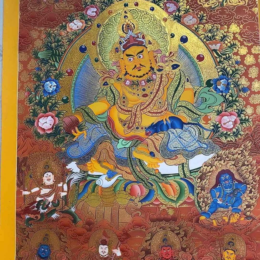 卷轴画兵纯手绘五路财神唐卡75*50厘米左右