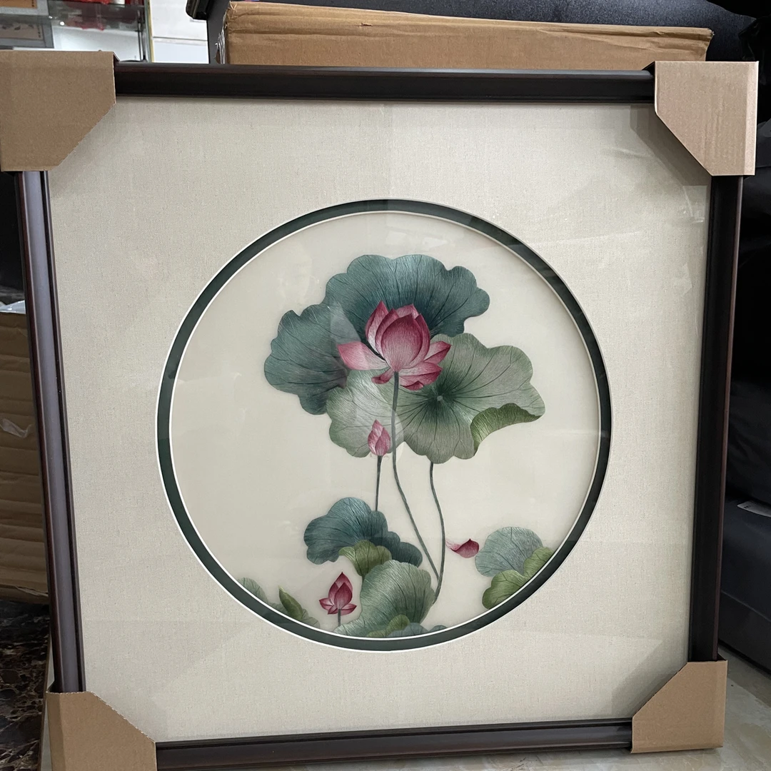 单面绣刺绣荷花挂画