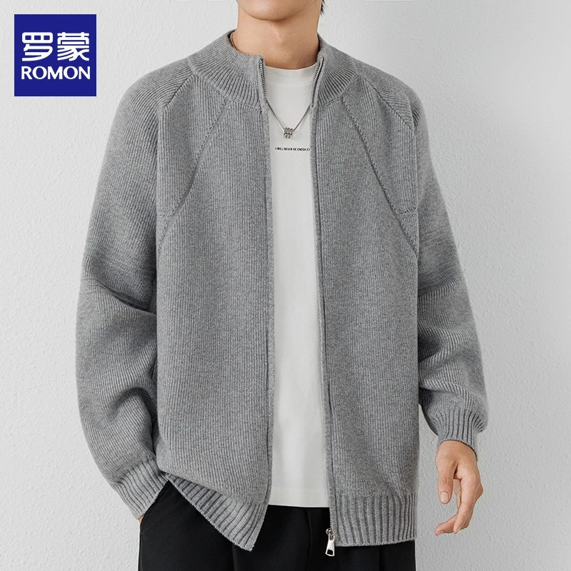 罗蒙开衫毛衣男士2025秋季新款潮流时尚毛线衣宽松针织外套男装
