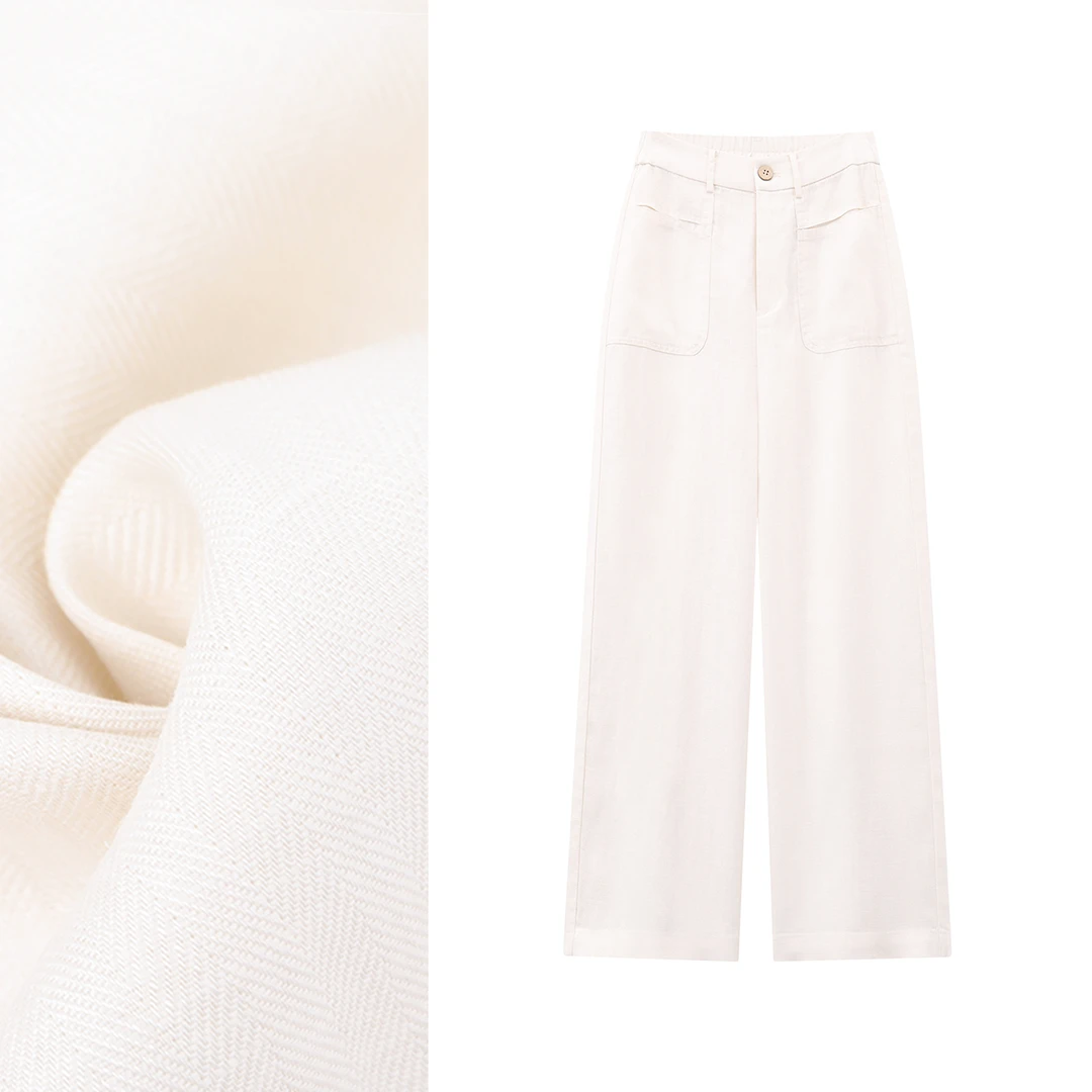 松紧腰九分裤莱赛尔+亚麻 窄版阔腿裤女2025夏季新款显瘦