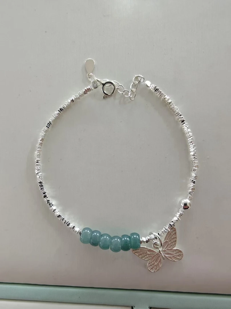 925银手链 通体s925银碎银翡翡蝴蝶手链HL100312