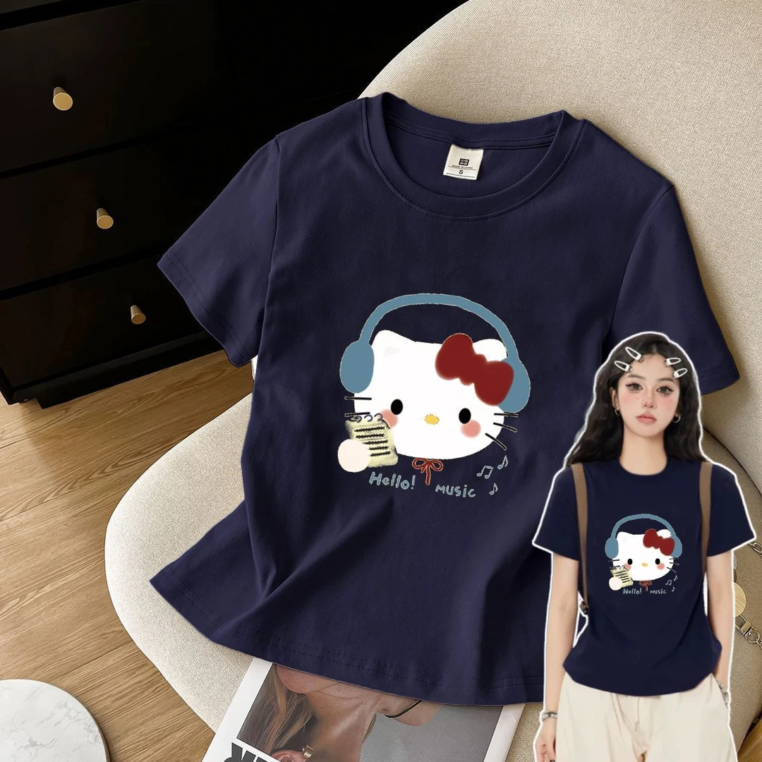 【ZHAP】正肩短袖动漫kittyt恤2025夏季新款可爱休闲印花百搭上衣