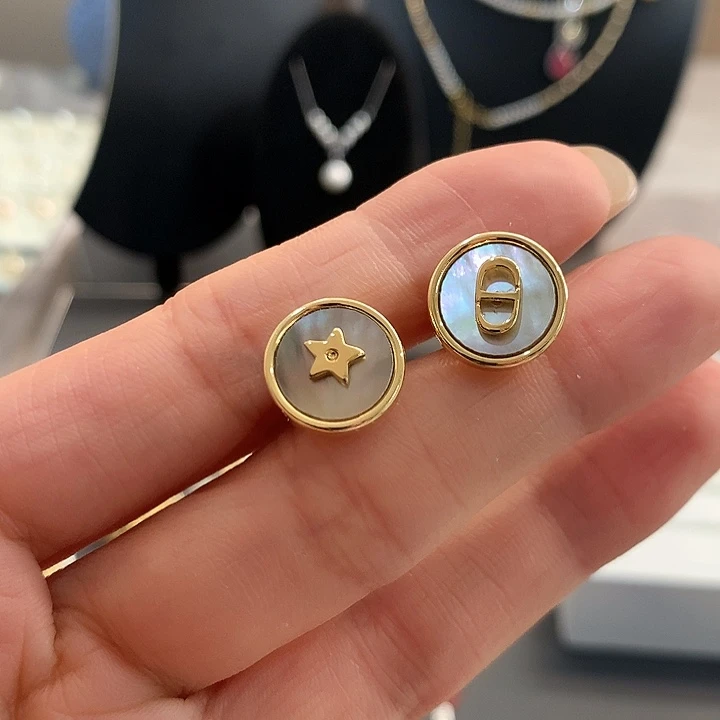 琉璃纯铜合金灰贝母耳钉