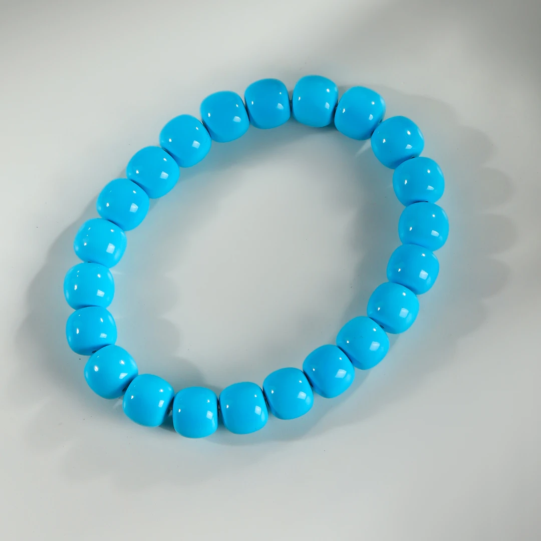 精品瓷高蓝色10mm老型珠手串手链男女款单圈桶珠散珠隔配珠配饰件