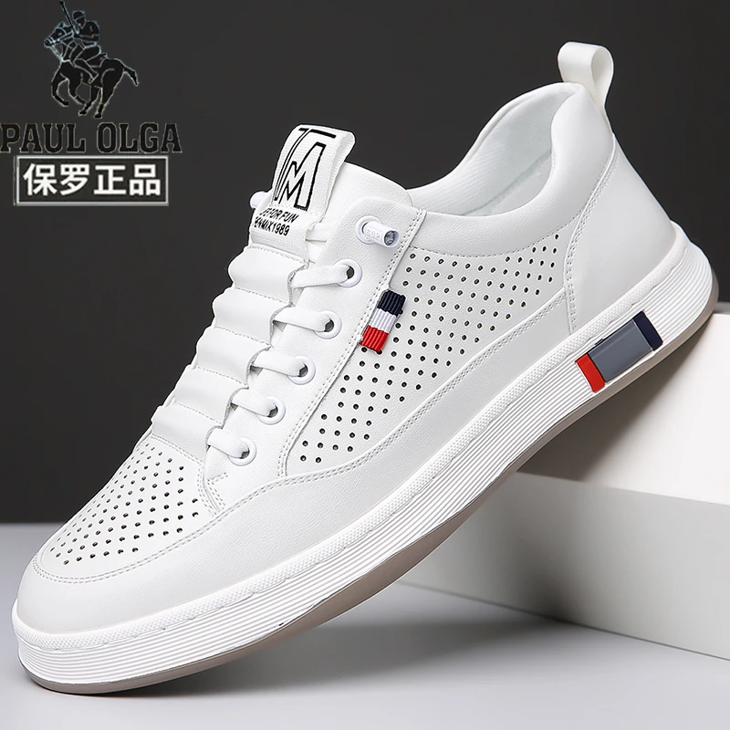 保罗镂空软底潮流潮鞋透气板鞋夏季皮鞋男隐形休闲皮鞋时尚小白鞋