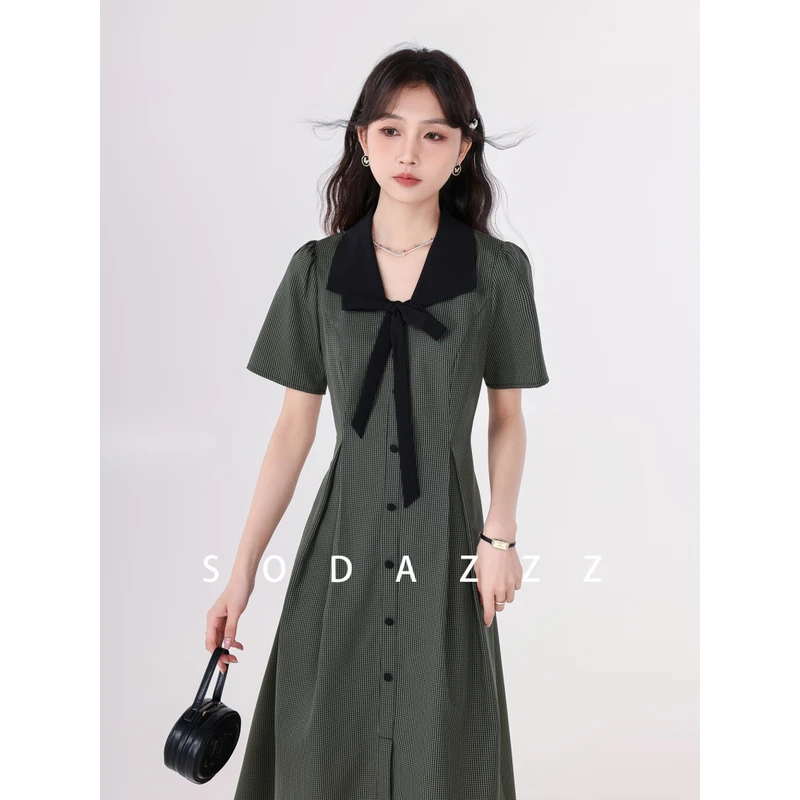 张汽水韩系小众收腰设计感系带显瘦a字短袖连衣裙女LZQS04159