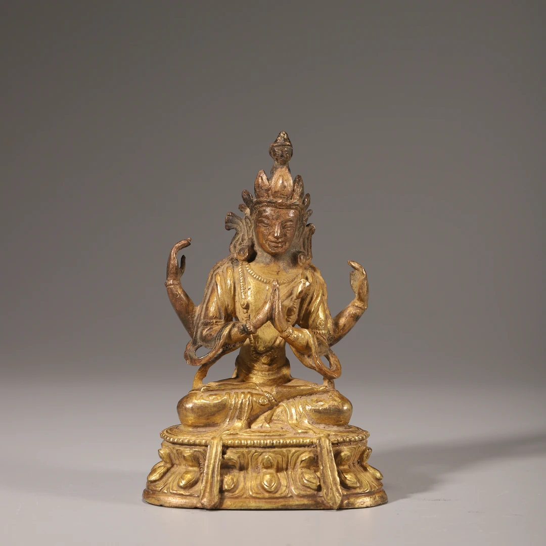 Lot32清代 铜鎏金四臂观音摆件