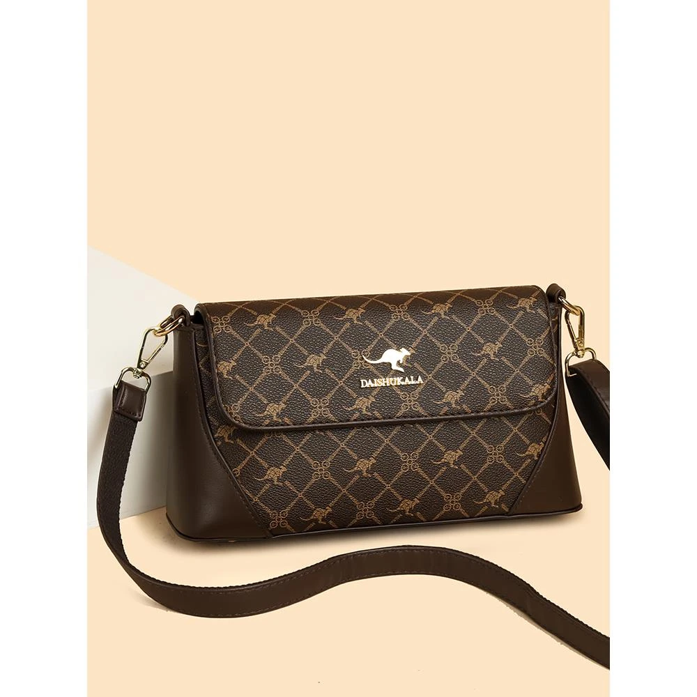 袋鼠女包真皮肩斜挎包2025新款时尚复古中年妈妈包女士洋气单肩包