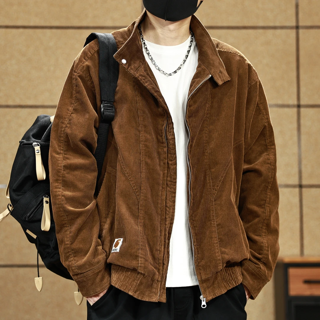 美式复古重磅360G灯芯绒夹克男士春季新款宽松潮牌立领休闲外套男