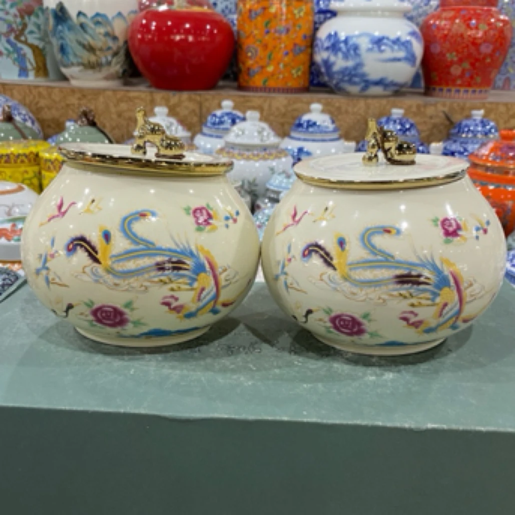 百鸟朝凤陶瓷茶叶罐e375