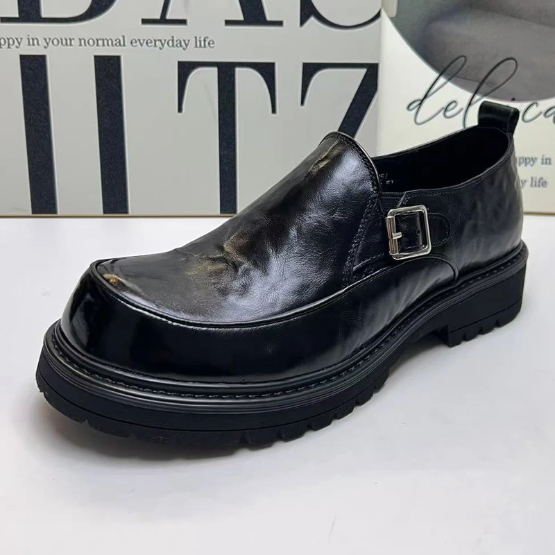 欧洲站春夏男款头层牛皮休闲乐福鞋轻便软底商务皮鞋百搭厚底男鞋