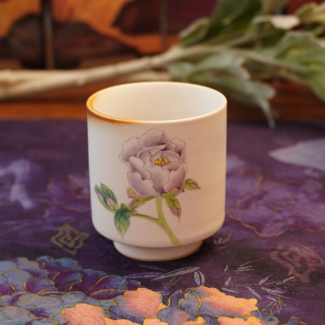【紫牡丹·直口杯】李辉熠手绘手作陶瓷精美复古家用主人杯