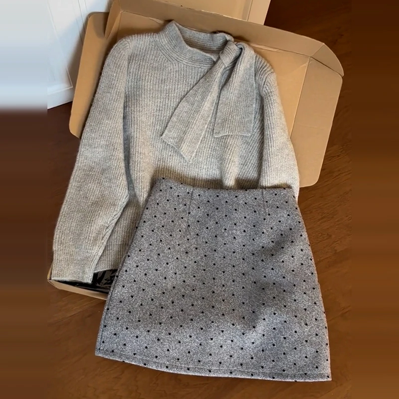 早春套装女2025新款爆款洋气减龄显瘦小个子针织衫半身裙装两件套