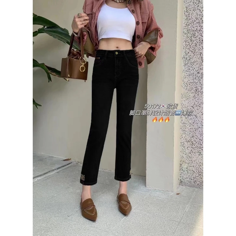 1162-新款欧货黑色显瘦九分时尚烟管裤女牛仔裤
