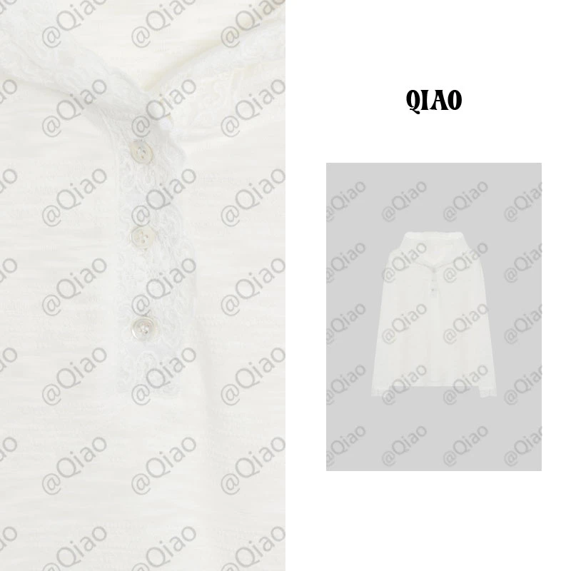 QXQT「雨丝风片」荞荞春季新款韩系蕾丝连帽半开领长袖上衣女