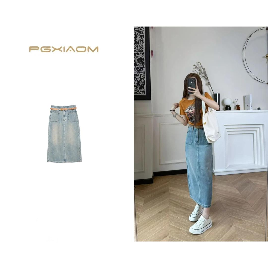 【PGXIAOM】润秀定制蓝色牛仔半身裙QZ9969