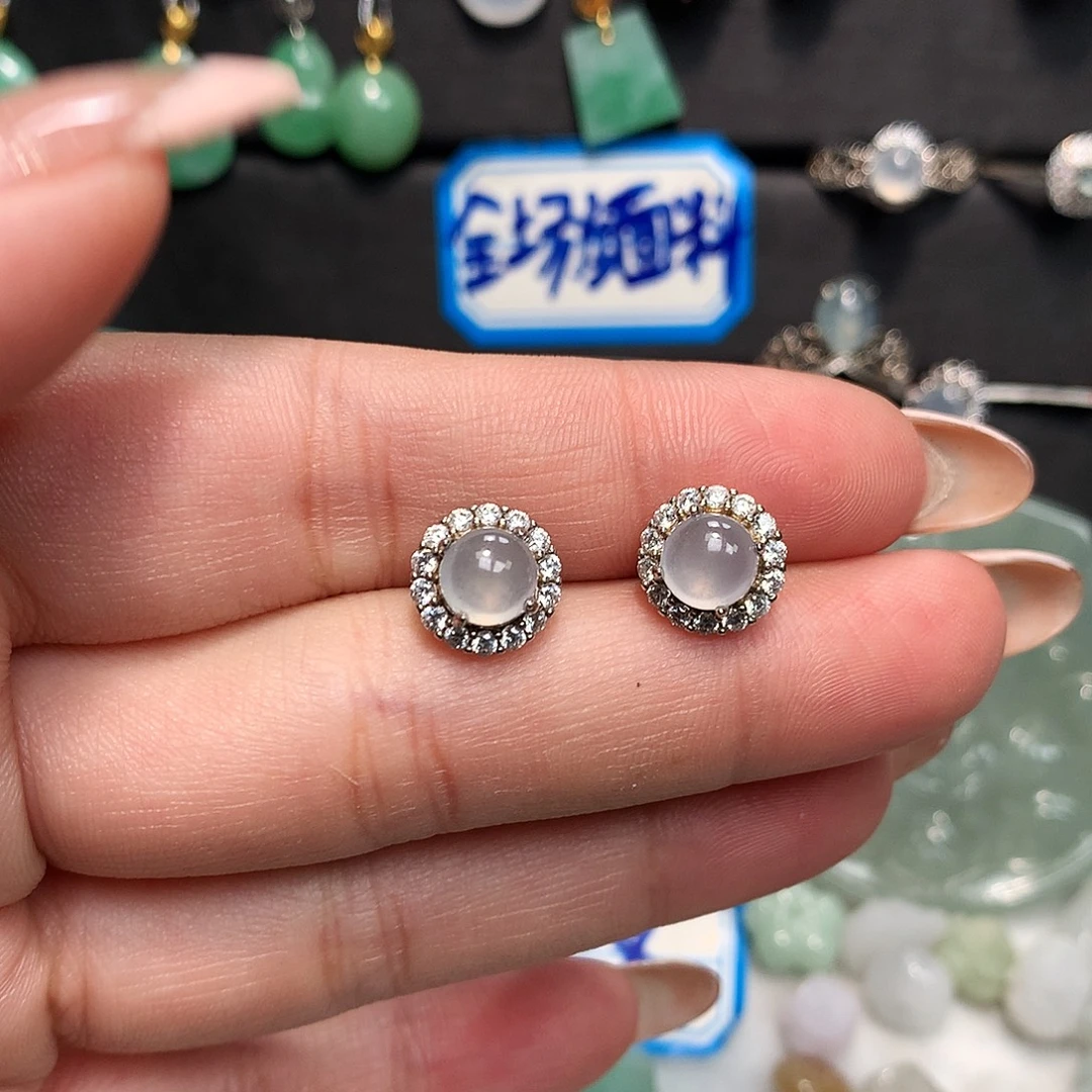 翡翠18K金镶嵌颈饰耳钉