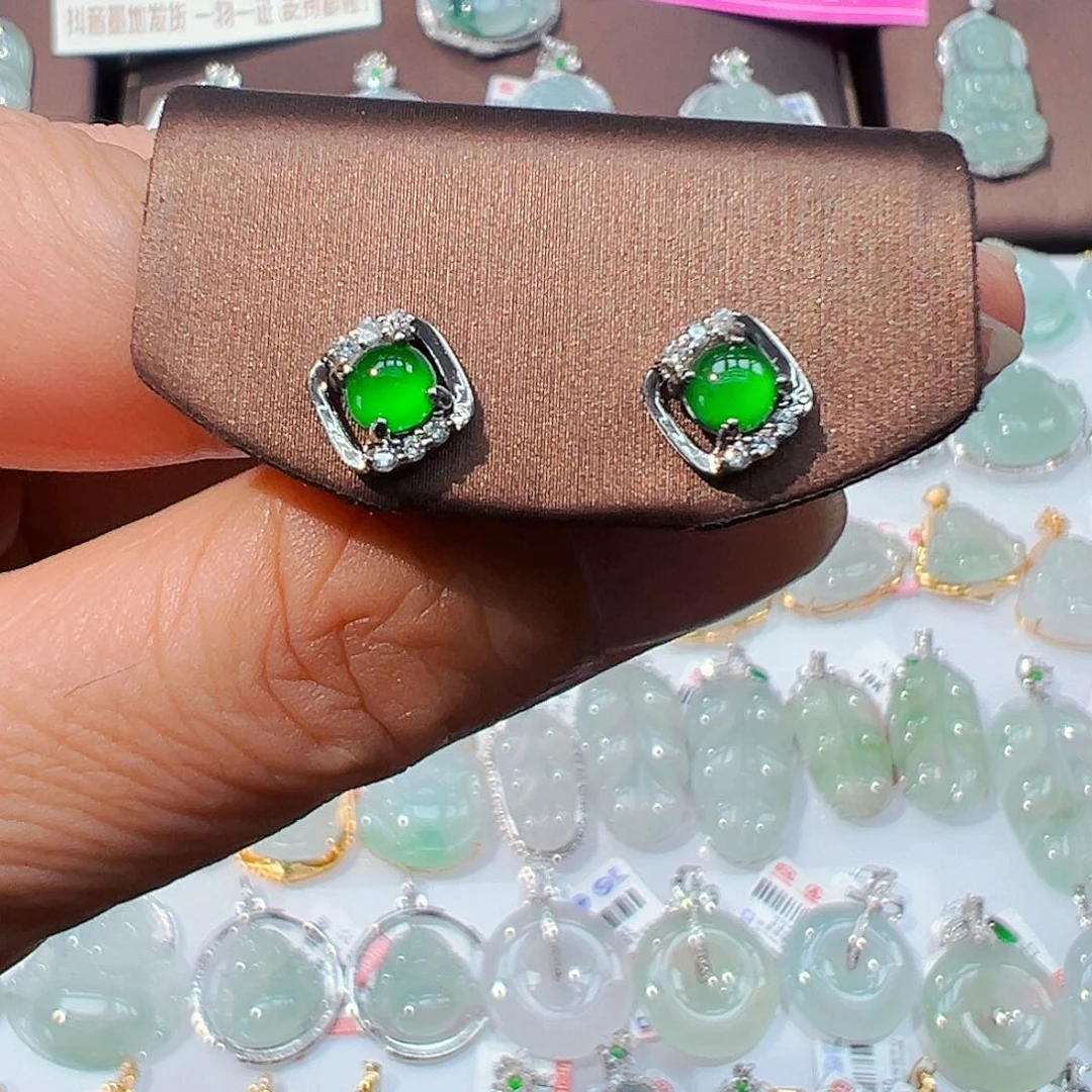 翡翠未镶嵌耳饰耳钉