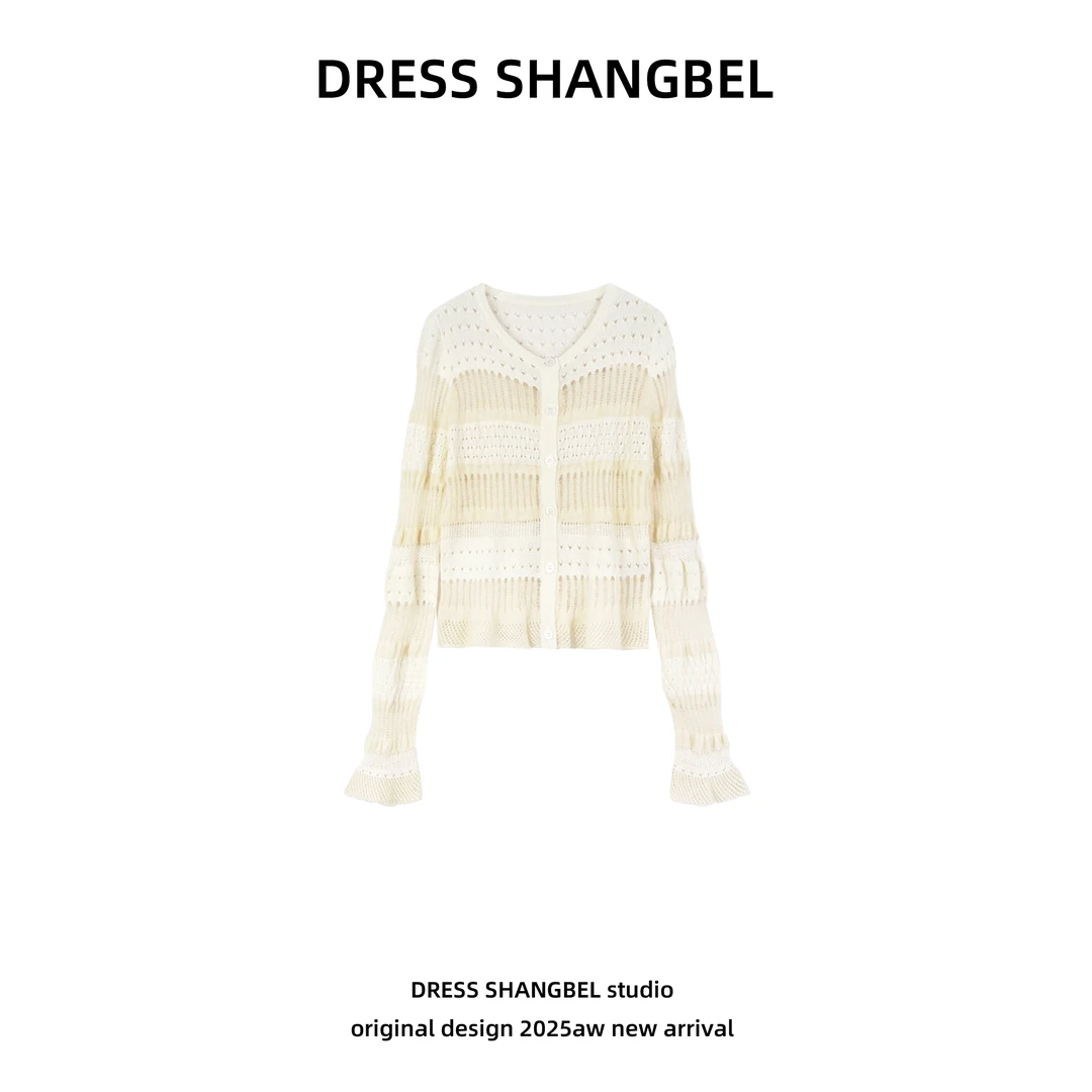 DRESS-秋季新款C54长袖法式设计师蕾丝气质镂空毛针织衫6030H
