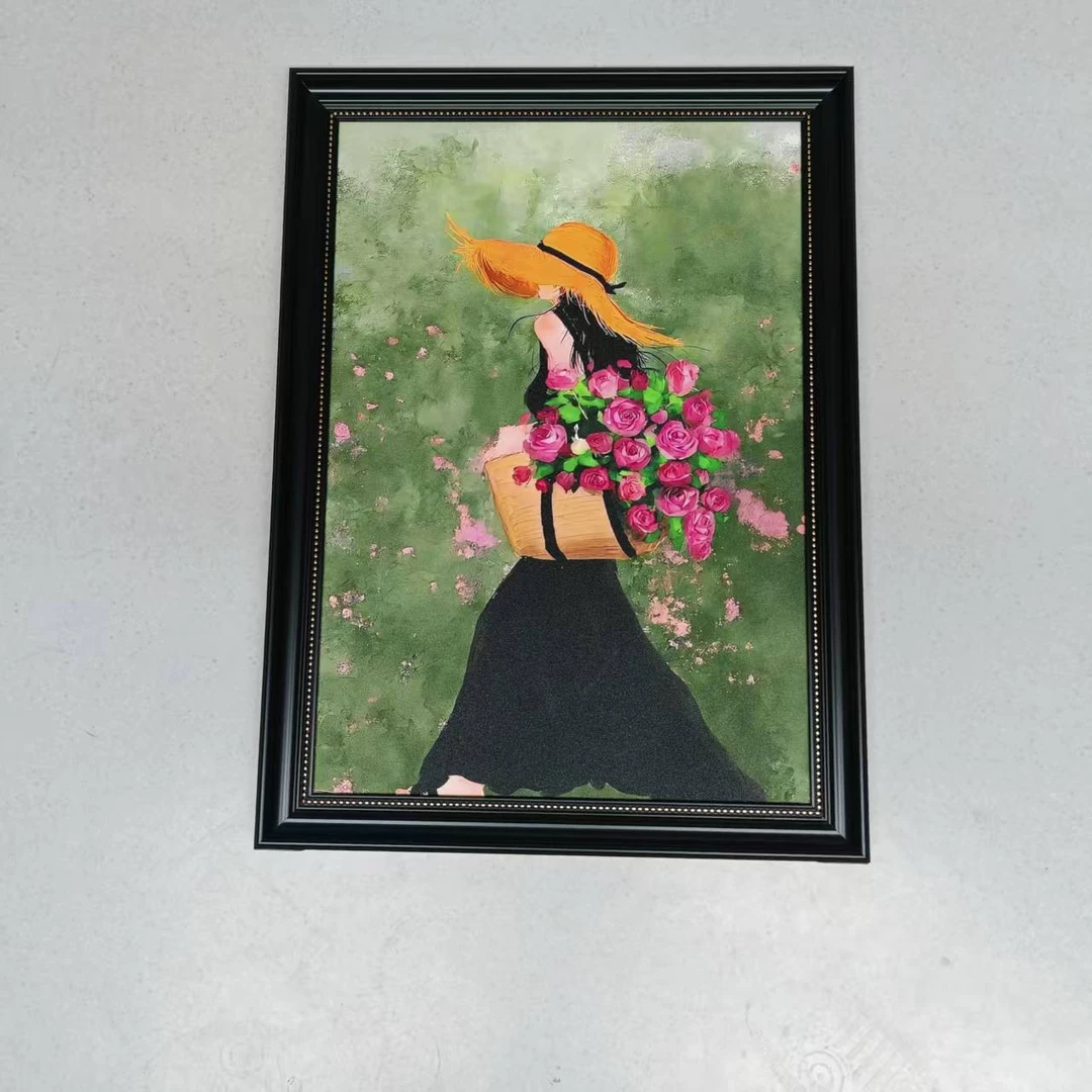 8006简约风抱花女孩客厅卧室背景墙装饰画40*60