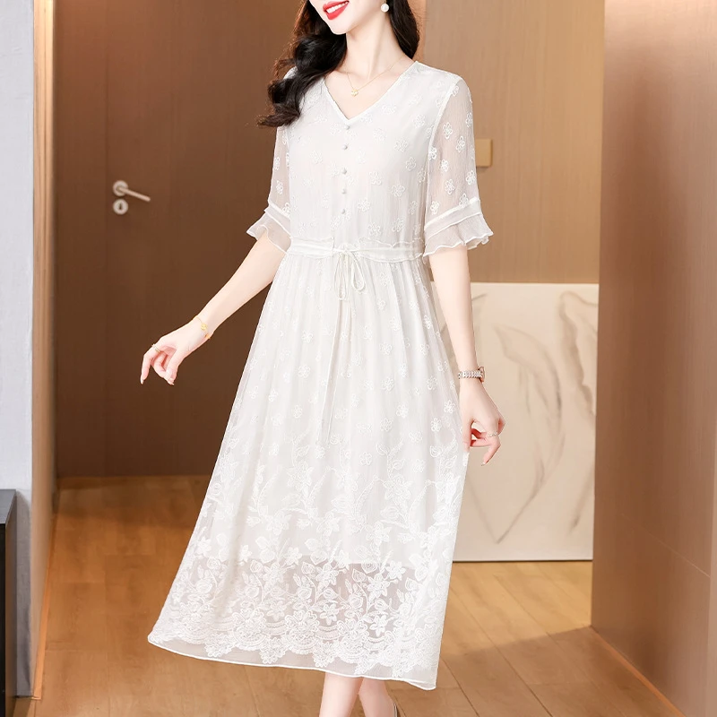 yxfs5226重工刺绣连衣裙女2025夏季新款时尚甜美减龄收腰显瘦长裙