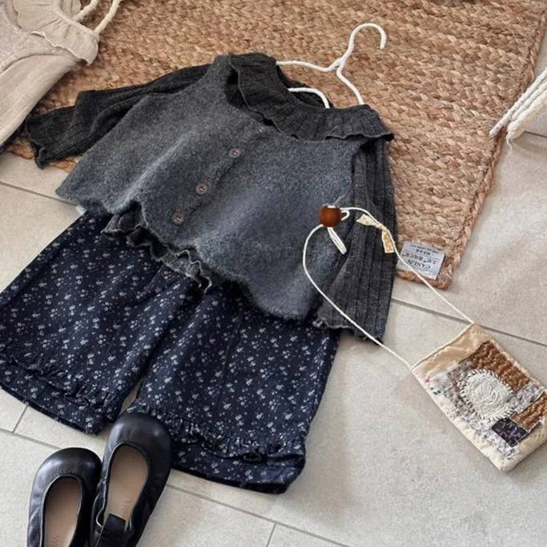 女童套装秋2025新款儿童时尚百搭针织马甲洋气女孩宽松碎花休闲裤