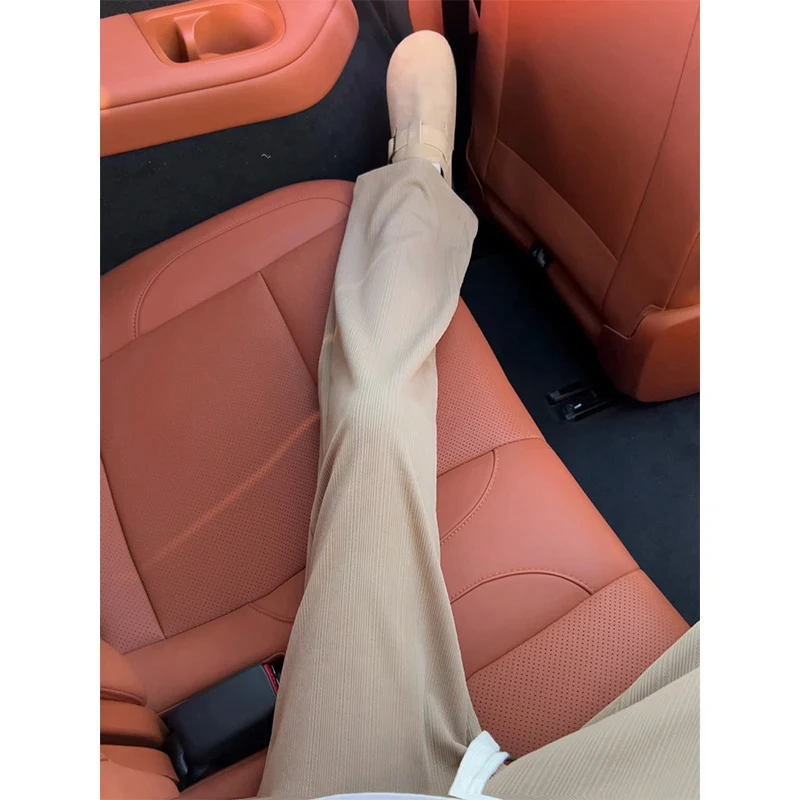 卡其色麦穗纹肌理冰丝休闲裤男士夏季薄款复古垂感显瘦裤子直筒裤