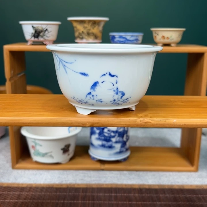 已***名陶手工青花青蛙系列盆