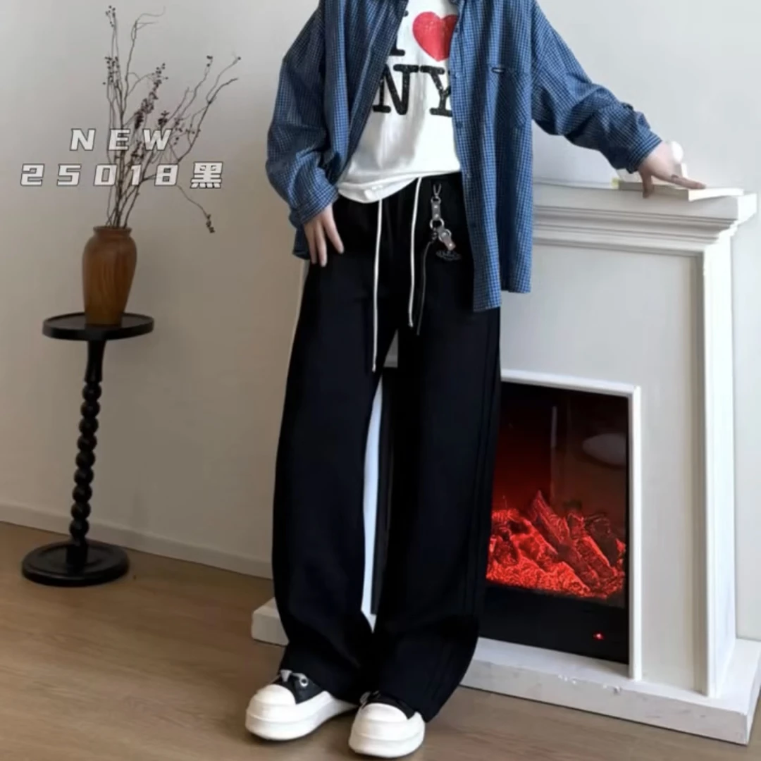 秋季爆款垂坠感阔腿香蕉裤高腰显瘦宽松直筒卫裤百搭休闲时尚