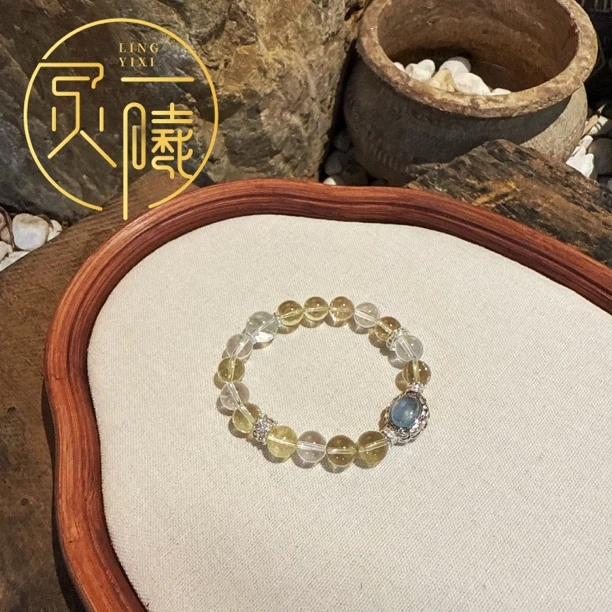 《灵犀结》黄水晶白水晶顶珠12mm+海蓝宝魔盒