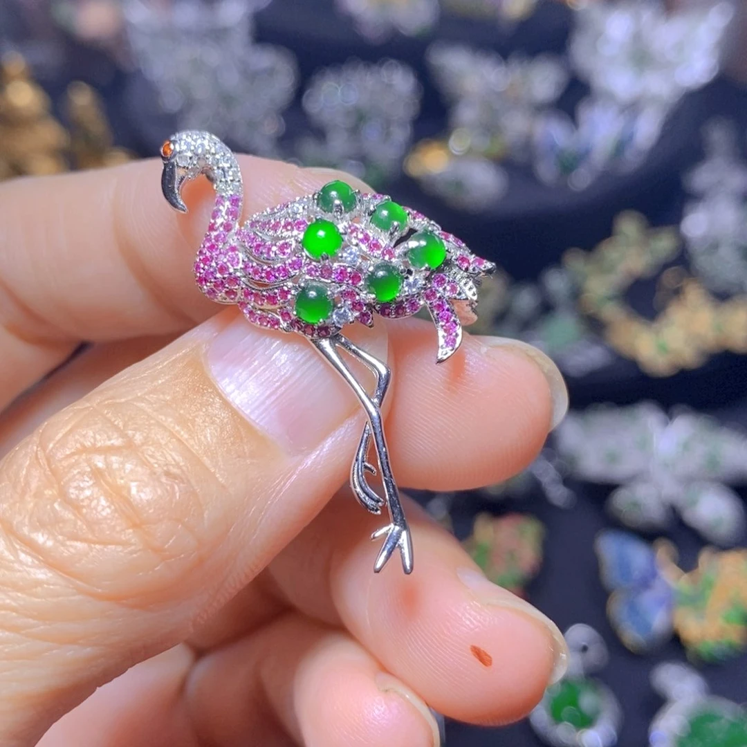 翡翠银S925镶嵌吊坠(不含链)天然翡翠