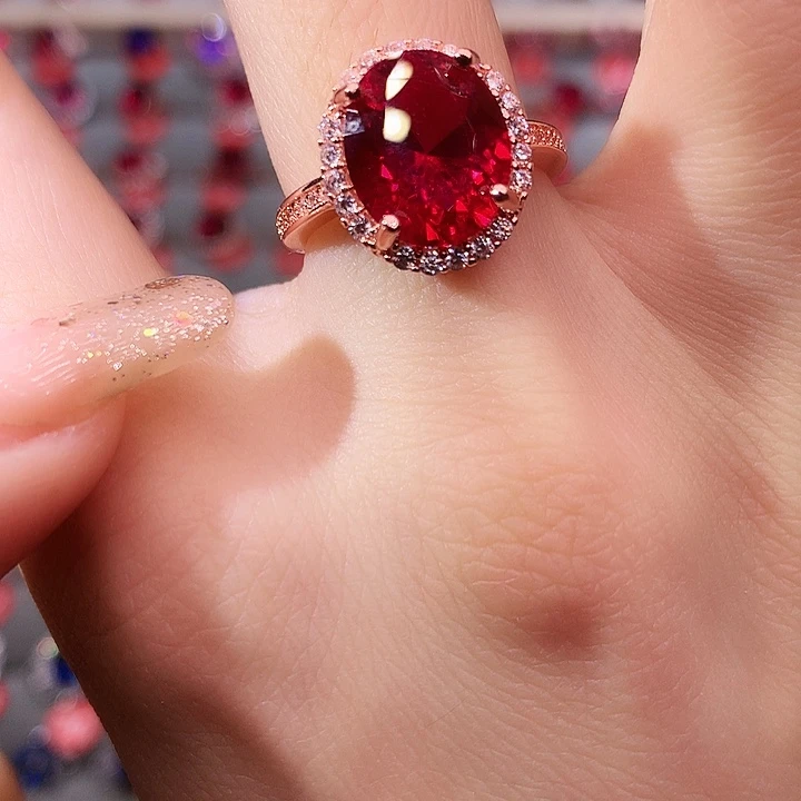 红宝石戒指银S925镶嵌