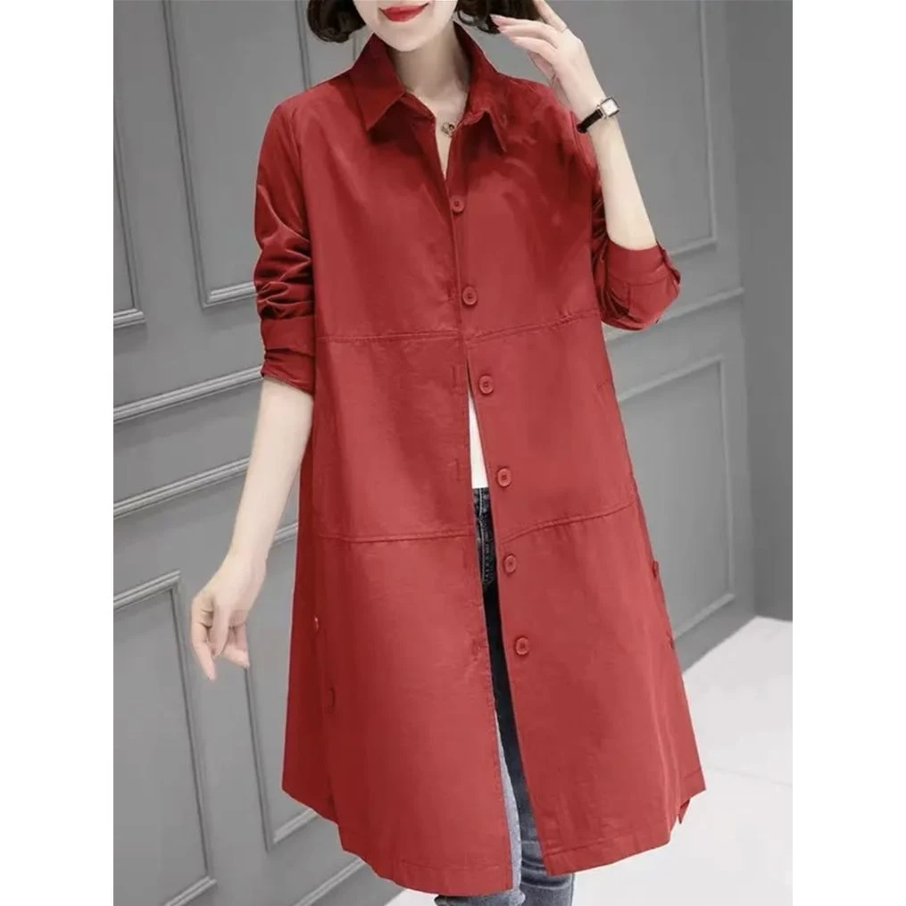 秋季新款百搭纯色风衣外套女士时尚休闲韩版宽松加大码中长款大衣
