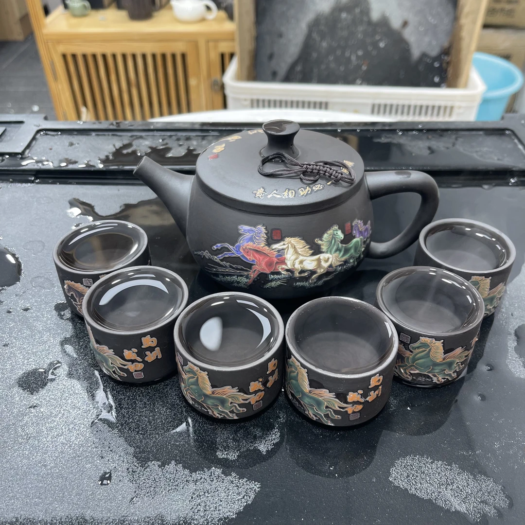 450ml紫砂马到成功变色汉瓦壶一壶六杯