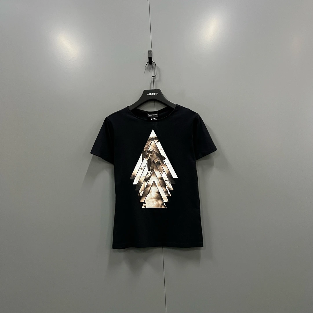 95新 GIORGIO ARMANI/阿玛尼 jp924 018042 黑色印花短袖 M码