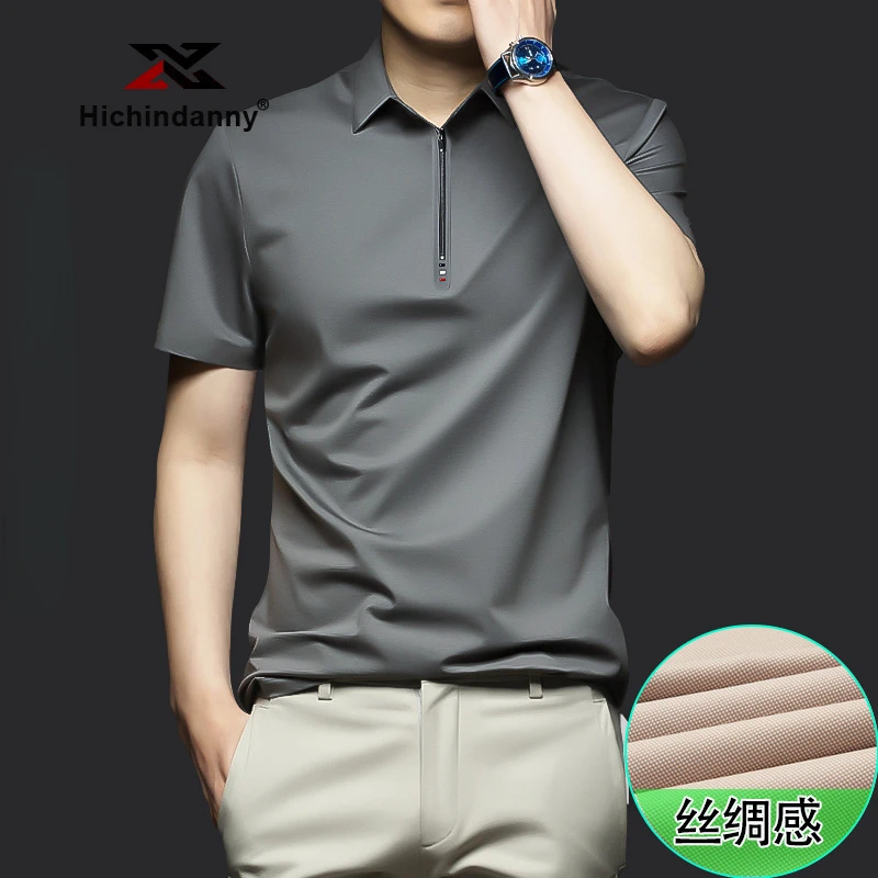 冰丝短袖T恤翻领POLO衫男士夏季薄款拉链半袖抗皱休闲速干打底衫