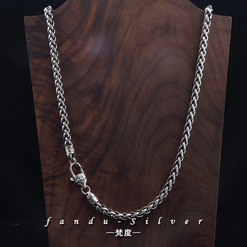 链子925银 纯银龙骨项链男士个性时尚百搭复古做旧六字真言民族风