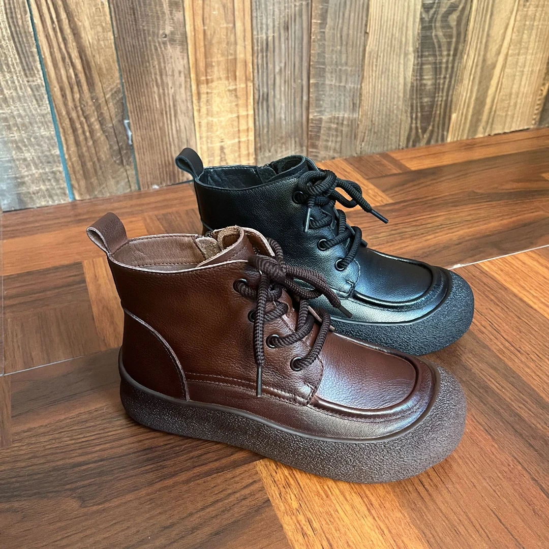 497头层牛皮马丁靴2024新款系带英伦风复古手工短靴软底软面