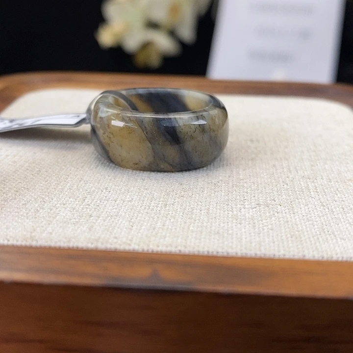 和田玉（糖玉）未镶嵌戒指Z15 青花方圆 18.6