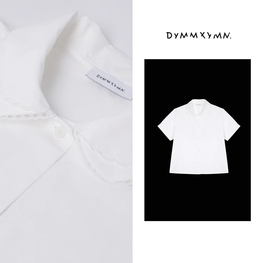【DYMMXYMM】- 月光衬衫.夏款极简风棉麻双层领绣花短衬衫-5SSW7712